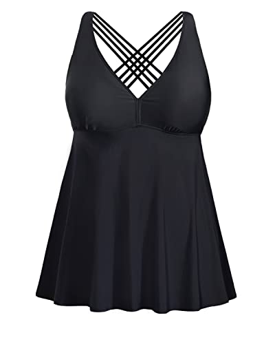 Plus Size Padded Flowy Bathing Suit Top For Women Flyaway Hem-Black