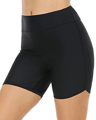 Women's High Waisted Swim Shorts Tummy Control Boyshorts-Black