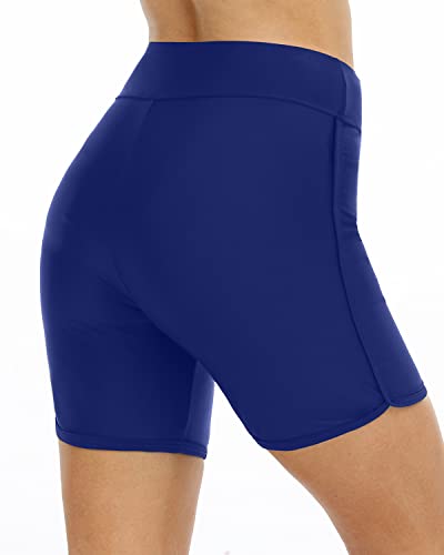 Women's High Waisted Swimsuit Bottom Tummy Control Boyshorts-Blue