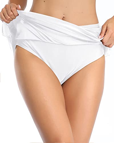 Elegant Elastic Waist Swim Skirt Bottoms Inner Pants For Ladies-White