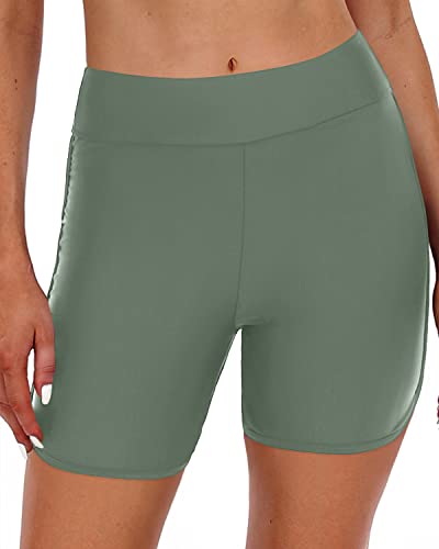 High Waisted Swim Shorts Tummy Control Swim Boy Shorts For Women-Army Green