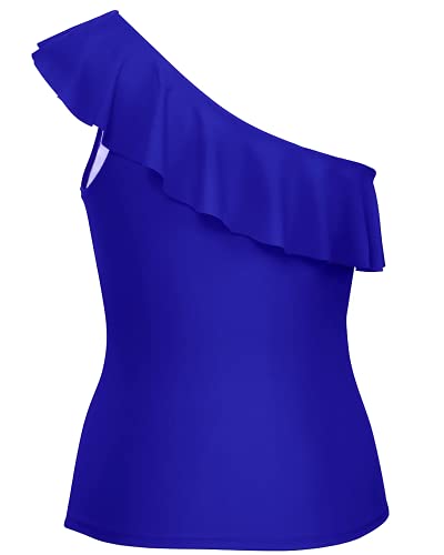 Slimming One Shoulder Tankini Top Perfect For Long Torso-Royal Blue