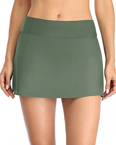 Full Coverage Swimming Skirt Bottoms For Women-Olive Green