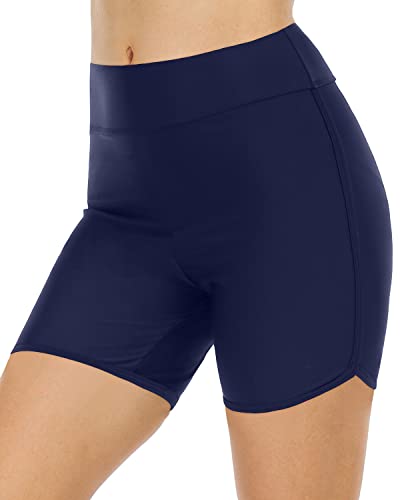 High Waisted Swim Bottoms For Women Tummy Control Boyshorts-Navy Blue