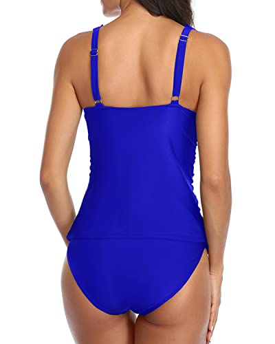 2 Piece Ruched Bathing Suits Tummy Control Swimsuits Falbala Ruffle-Royal Blue