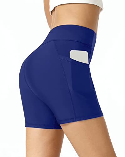 Swimming Tummy Control High Waisted Swim Bottoms For Women-Blue