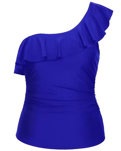 Slimming One Shoulder Tankini Top Perfect For Long Torso-Royal Blue