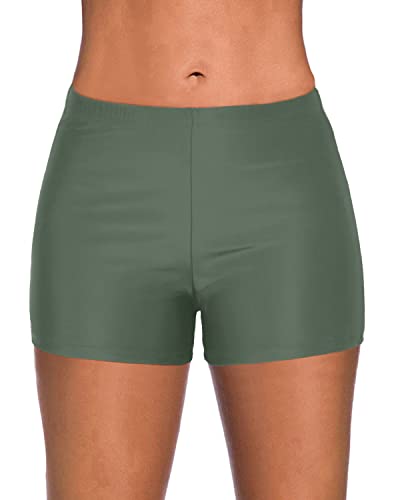 Women's Breathable Mid-Waisted Tankini Bottoms Swimsuit-Army Green