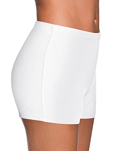 Women's Elastic Waist Board Shorts For Swimming-White