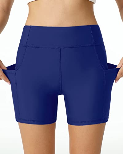 Swimming Tummy Control High Waisted Swim Bottoms For Women-Blue