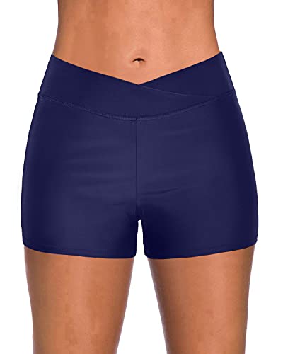 Mid Waist Women's Tankini Swimsuit Bottoms-Navy Blue