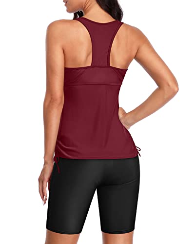 Two Piece Tankini Swimsuits Shorts Ladies Bathing Suits-Maroon
