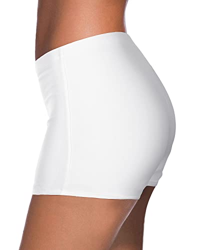 Women's Elastic Waist Board Shorts For Swimming-White