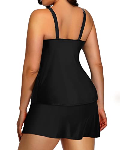 Women's Plus Size Bathing Suits Two Piece Tankini High Neck Swimsuits-Black