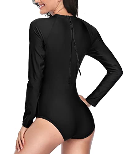 Zipper Bathing Suit Wetsuit For Women Rash Guard For Women-Black