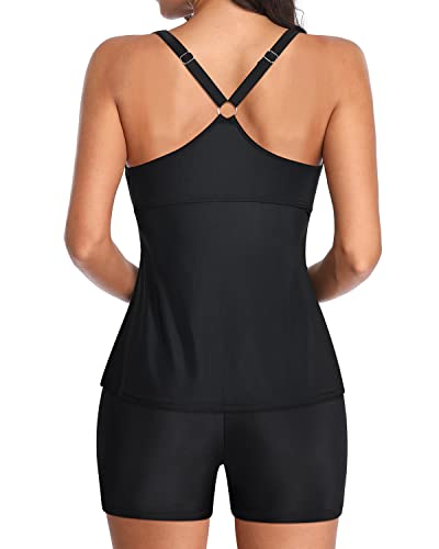 Athletic Racerback Two Piece Tankini Swimsuits For Women-Black