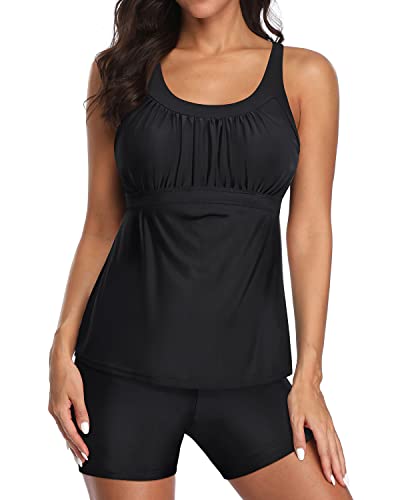 Athletic Racerback Two Piece Tankini Swimsuits For Women-Black