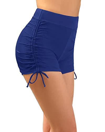 Women's Swim Shorts Tummy Control Boy Shorts High Waisted Swim Bottom-Blue
