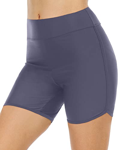 Women's High Waisted Swim Shorts Tummy Control Boyshorts-Grey