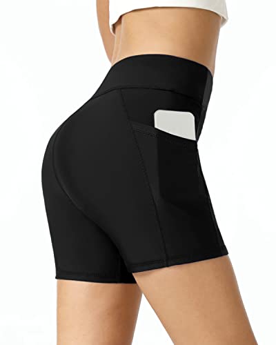 Swimming High Waisted Swim Bottoms Tummy Control For Women-Black