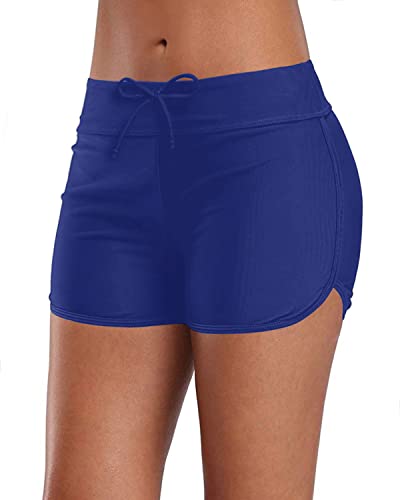 Nylon Spandex Board Shorts Swim Bottoms-Blue