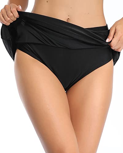 High Waisted Mid Thigh Swim Skirts For Women-Black