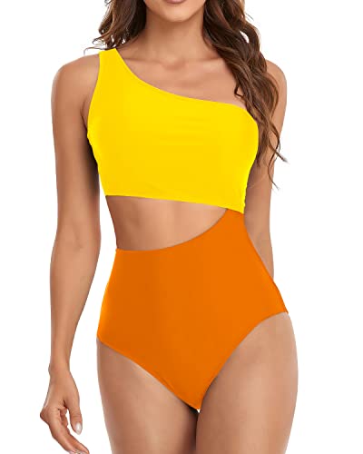 Women's One Piece Strapless Bathing Suit Cutout Swimwear Monokini-Orange