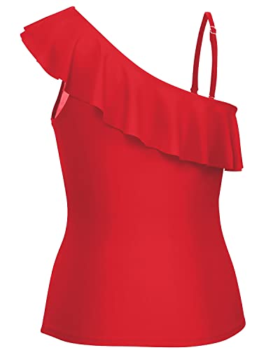 Strapless Bathing Suit Tops Ruched Tummy Control Swimsuit Tops-Red