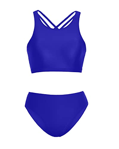 Cute Bikini Tops Push Up Sports Bra Swimsuits For Teens-Royal Blue