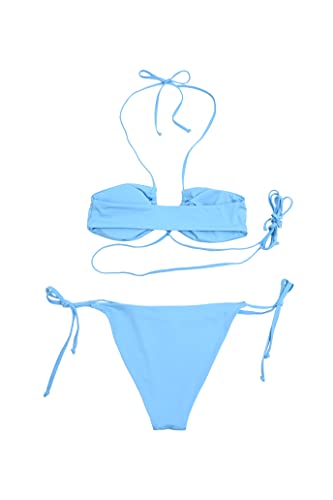 Criss-Cross Front Bikini Strappy Swimsuits For Women-Light Blue