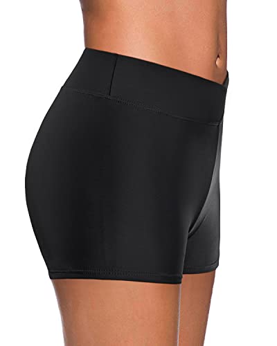 Mid Waist Womens Tankini Bottoms Swim Shorts-Black