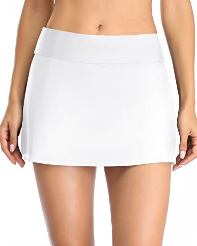 Elegant Elastic Waist Swim Skirt Bottoms Inner Pants For Ladies-White