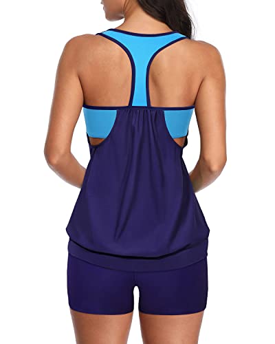 Ladies Racerback Bathing Suit Top Boyshorts-Navy Blue