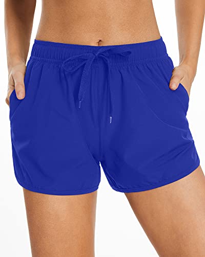 Elastic Waistband Boardshorts Swim Shorts For Women-Royal Blue