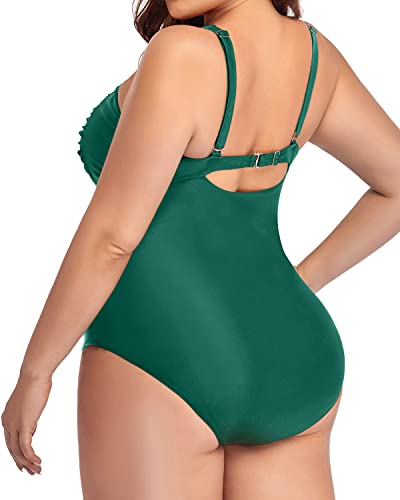 Tummy Control Bathing Suits Ruched Cross Swimsuits For Curvy Women-Emerald Green