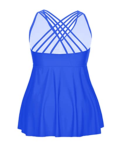 Flowy Plus Size Tankini Tops For Women V Neck Swim Top-Bright Royal Blue