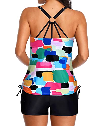 Mid Rise Athletic Tankini Boy Shorts For Women-Aqua