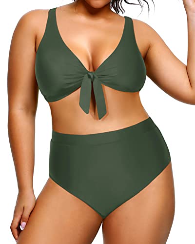 Women's Plus Size Cute Bikini High Waisted Swimsuits Two Piece Bathing Suits-Army Green