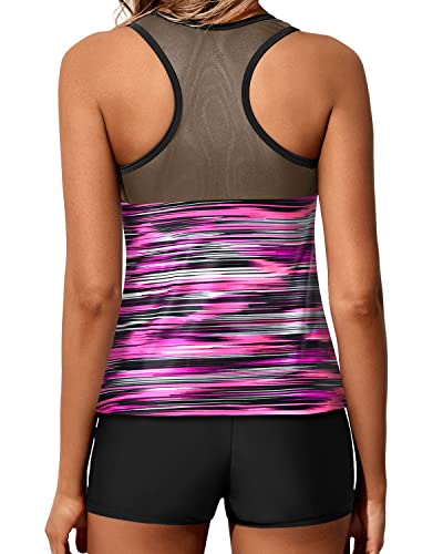 Trendy Junior Tankini Swimsuits For Teen Girls Boyleg Bottoms-Pink Stripe