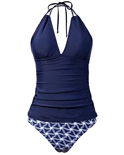Halter Tankini Tops V Neck Bikini Bottom Tummy Control Two Piece Swims ...