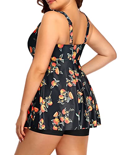 Plus Size Flowy Bathing Suits Boy Shorts Padded Push Up Bra-Black Orange