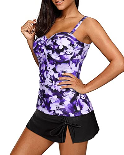 Women's Two Piece Vintage Retro Styled Tankini Flattering Skirt-White Tie Dye