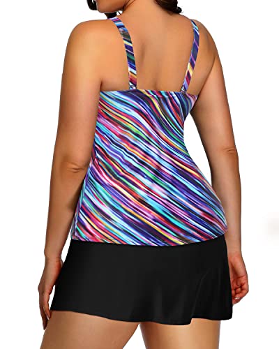 Women's Plus Size Tankini Skirt High Waisted Swim Skirt-Color Oblique Stripe