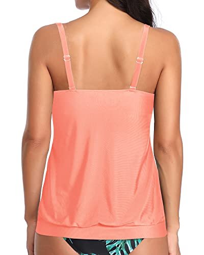 Soft Bra Paddings Modest Tank Top Women's Tankini Tops Only-Coral Pink