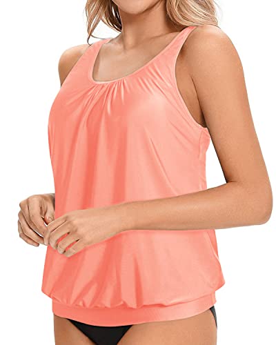 Soft Bra Paddings Modest Tank Top Women's Tankini Tops Only-Coral Pink