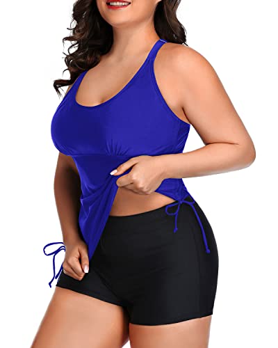 Adjustable Shoulder Straps Soft Padded Bra Strappy Tankini-Royal Blue And Black