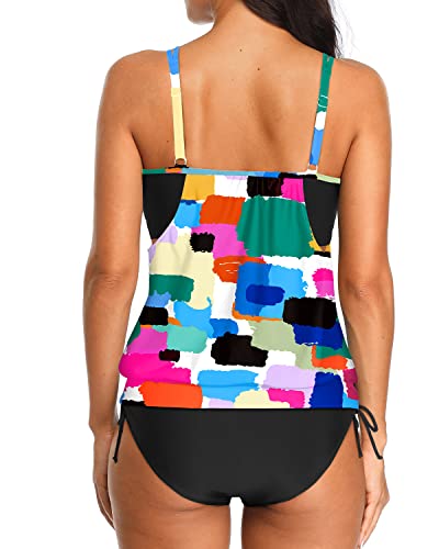 Women's Adjustable Tie Side Shorts 2 Piece Blouson Tankini-Color Tie Dye