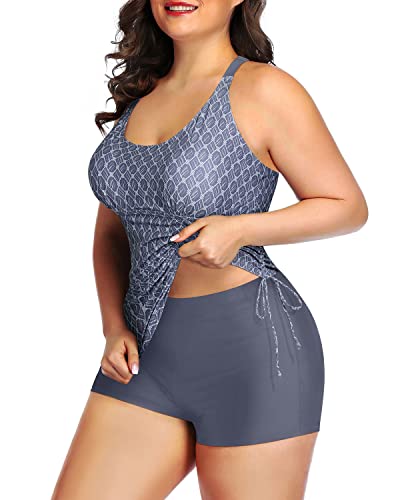 Soft Padded Bra Two Piece Swimsuit Shorts-Grey Tribal