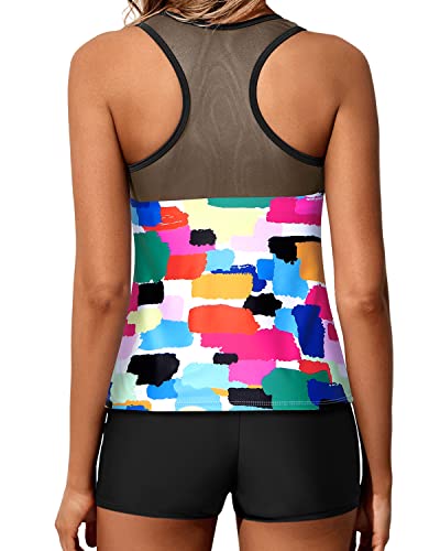 Athletic Racerback Tankini Swimsuits For Women Shorts-Aqua