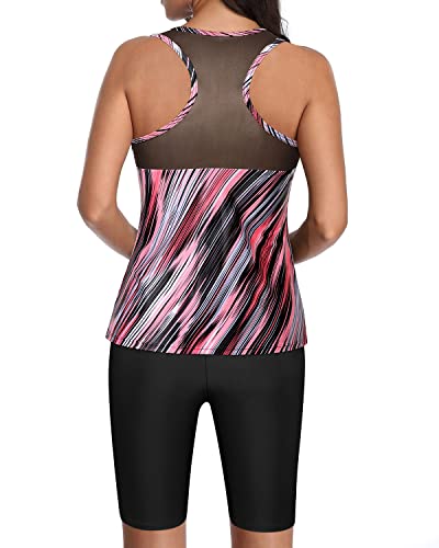 Racerback Modest Tankini Swimsuits For Women Capris Bottom-Pink Stripe